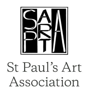 Logo with stylized black and white letters SAPA above the text St Paul’s Art Association in a serif font.